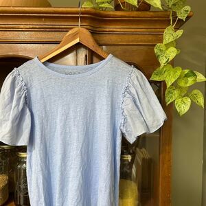 Loft Women's Blue Blouse - Spring Pastel Ruffle Linen